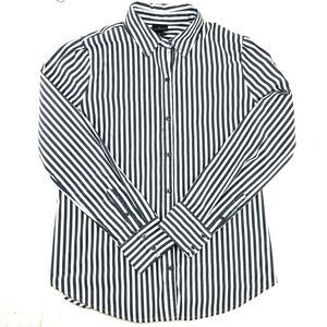 Worthington Blak White Striped Button Down Shirt Womens Size M